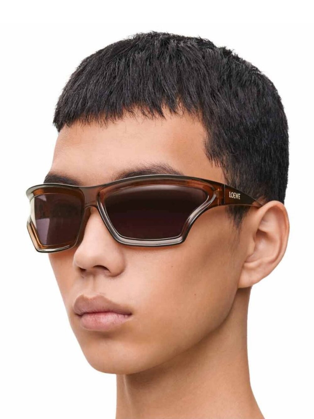Loewe LW40143U 47A Sunglasses Brown Shield Frame, Grey Lenses